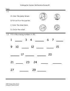 Kindergarten Summer Mathematics Review(1)