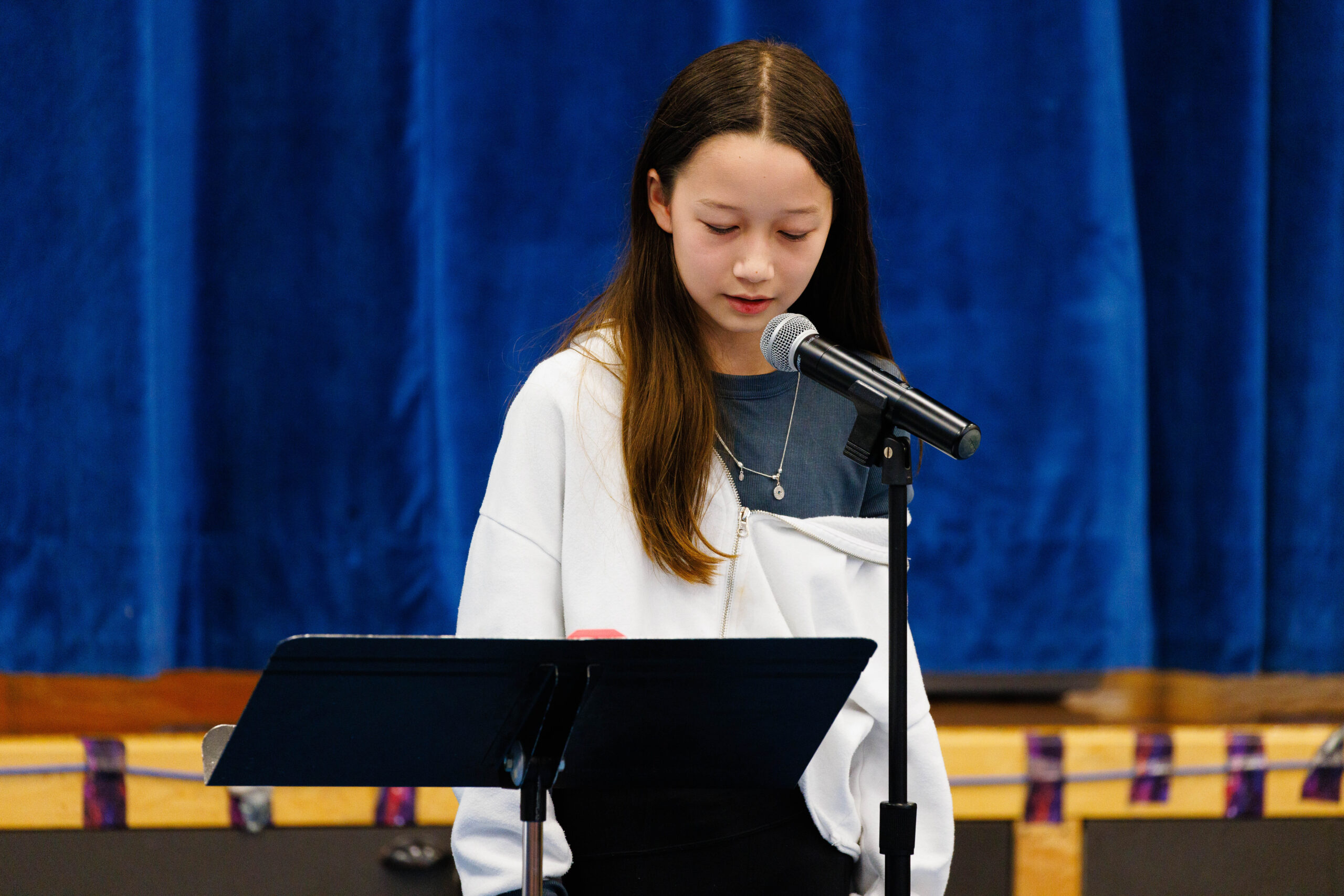 Student reciting poem
