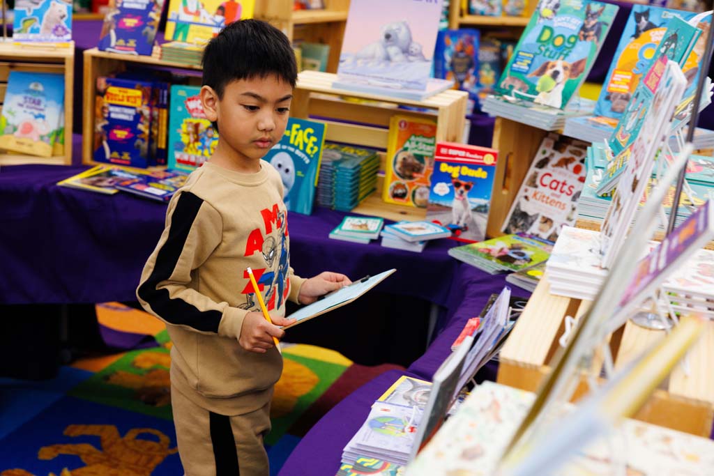 students browsing book fair