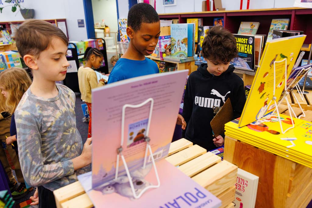 students browsing book fair