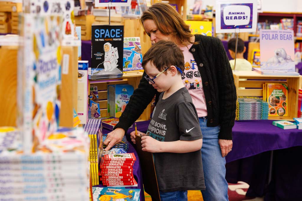 students browsing book fair