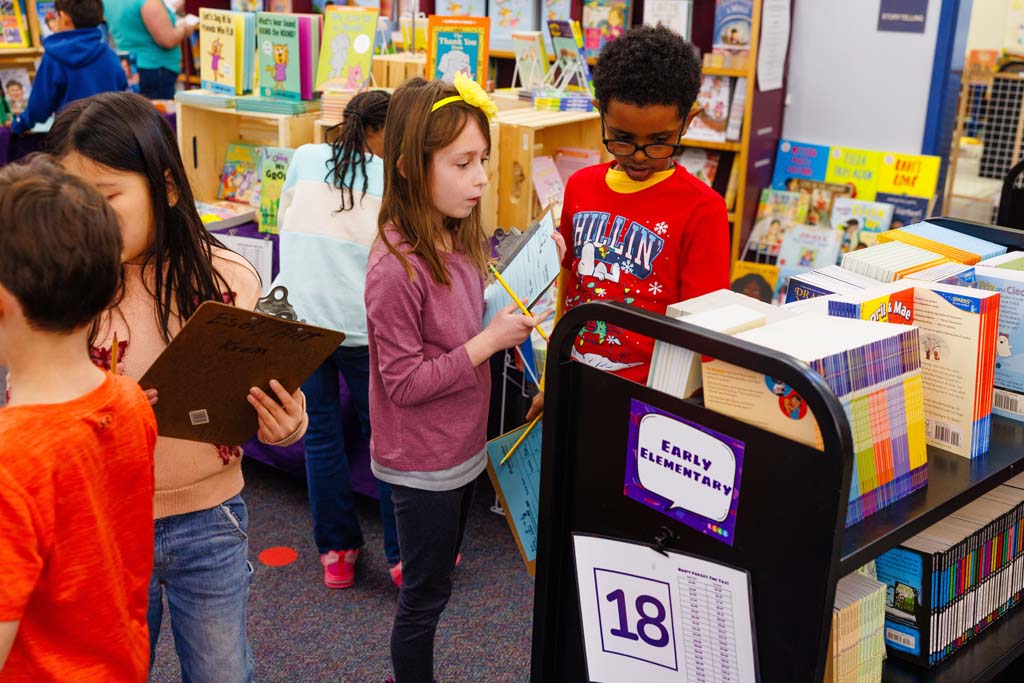 students browsing book fair