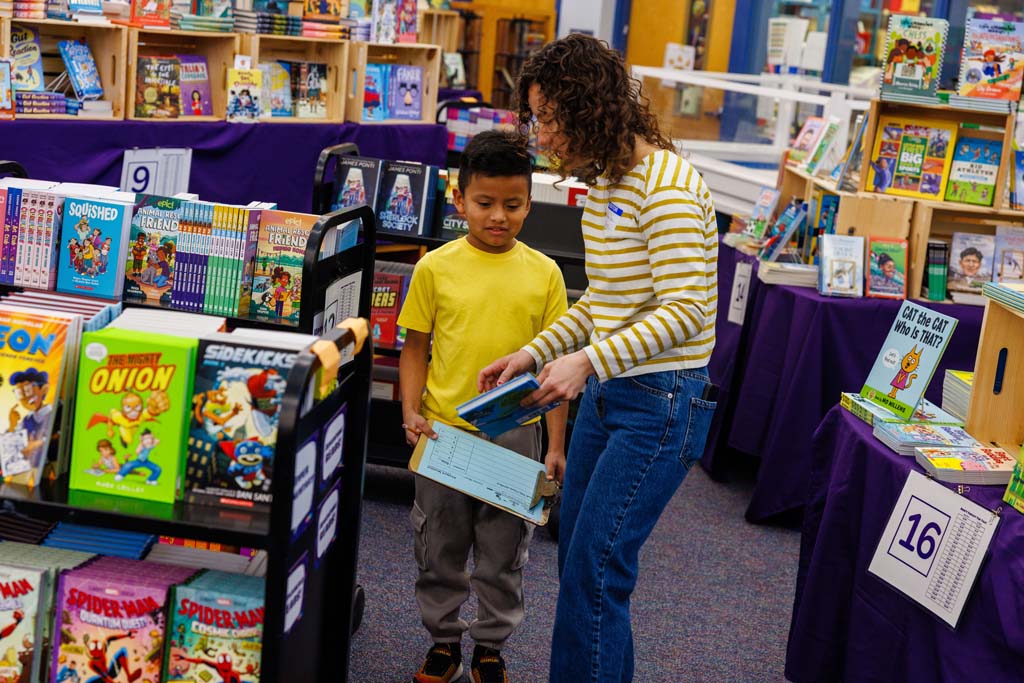 students browsing book fair
