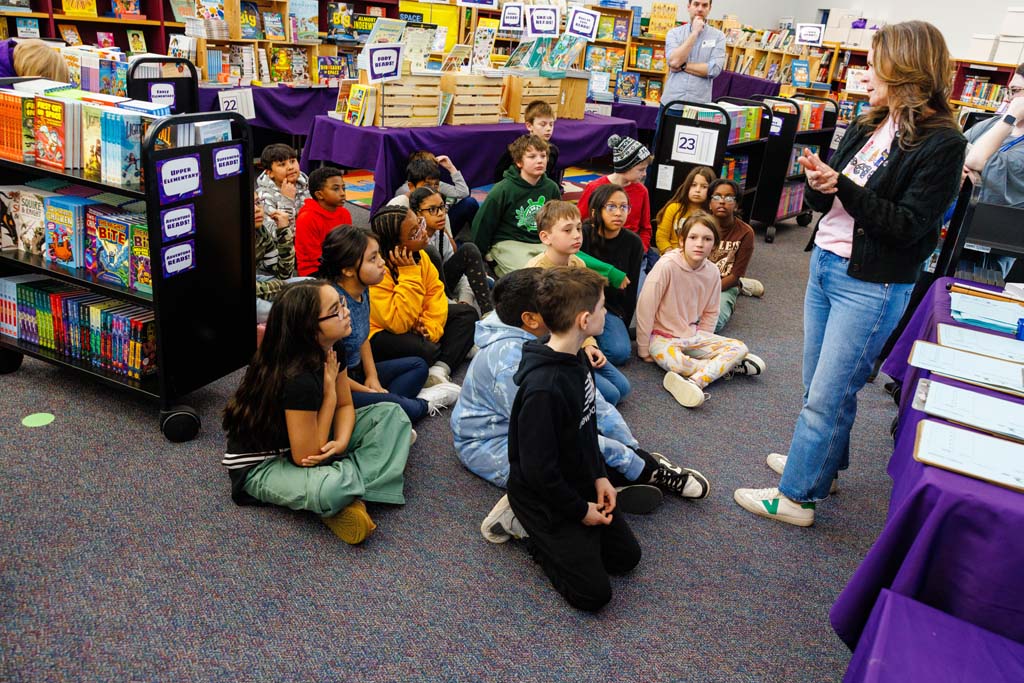 students browsing book fair