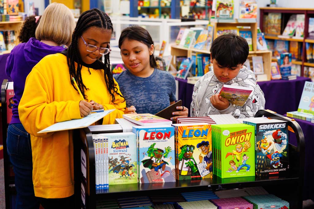 students browsing book fair