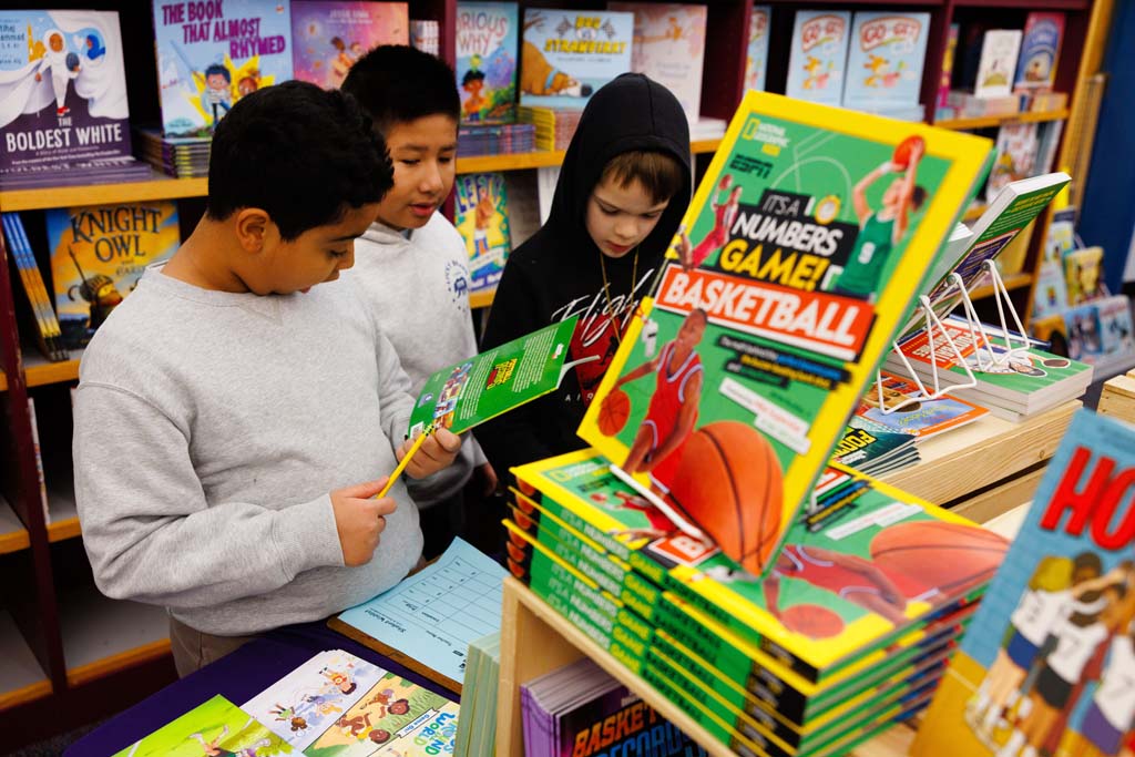 students browsing book fair