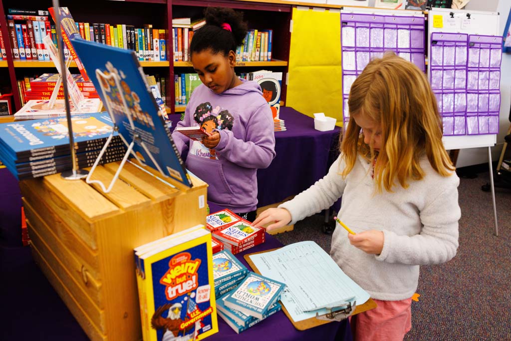 students browsing book fair