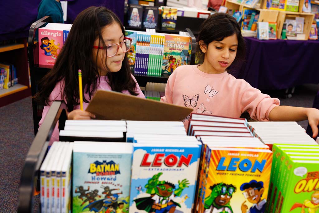 students browsing book fair