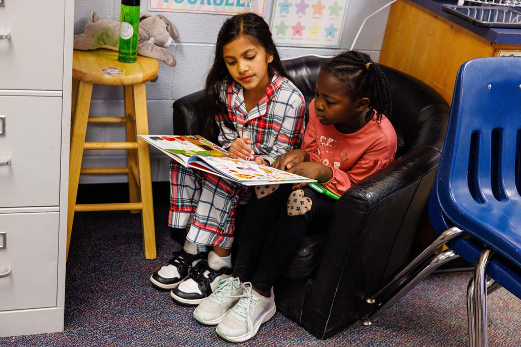 students reading together