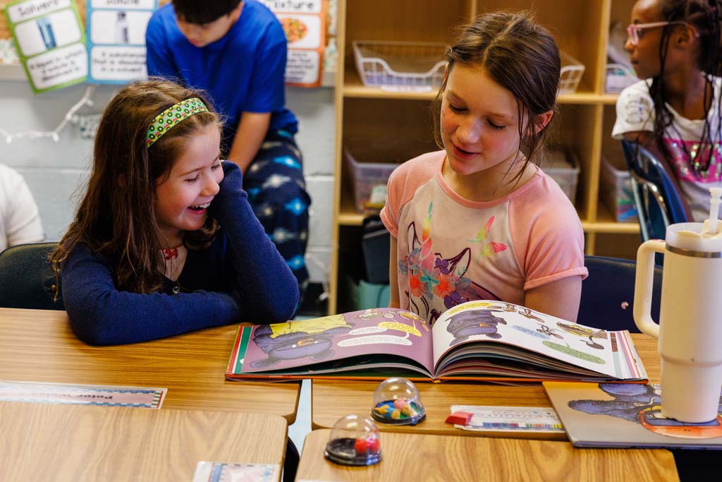 students reading together