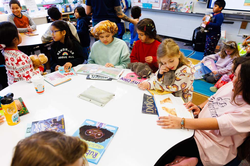 students reading together