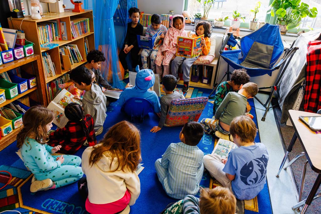 students reading together