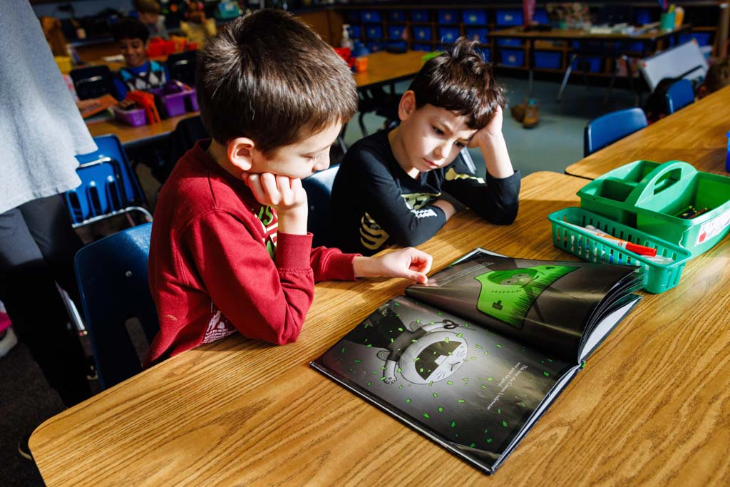 students reading together