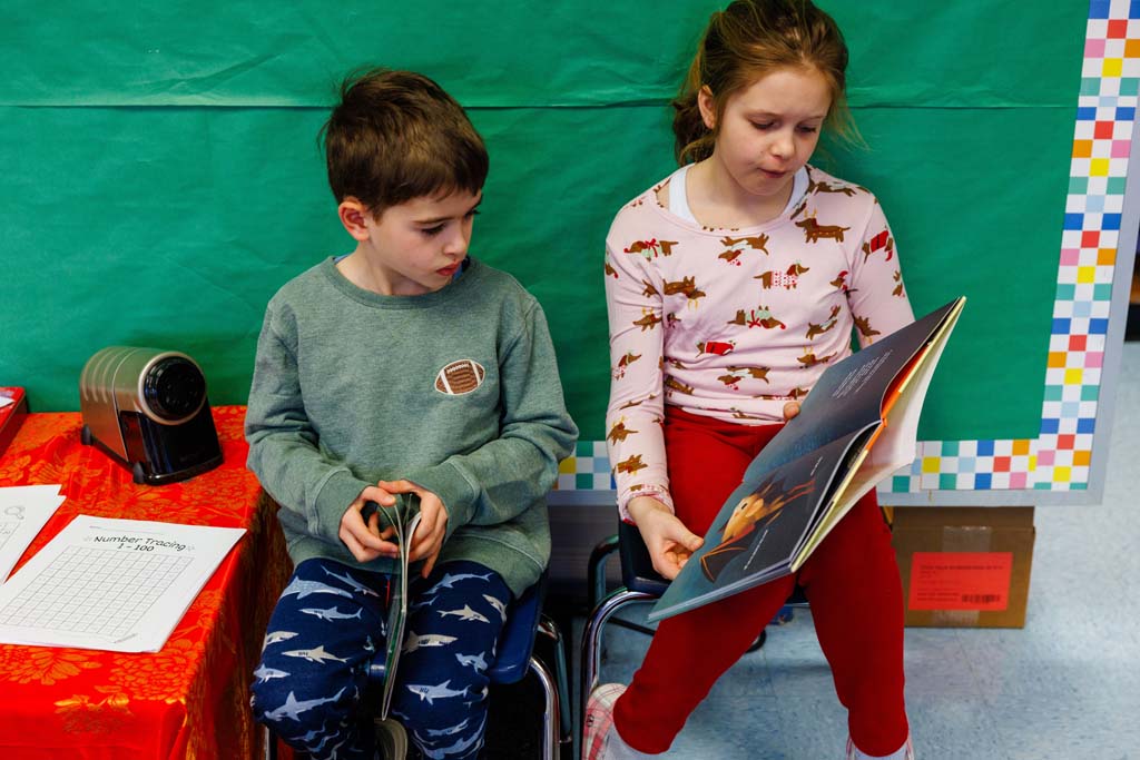 students reading together