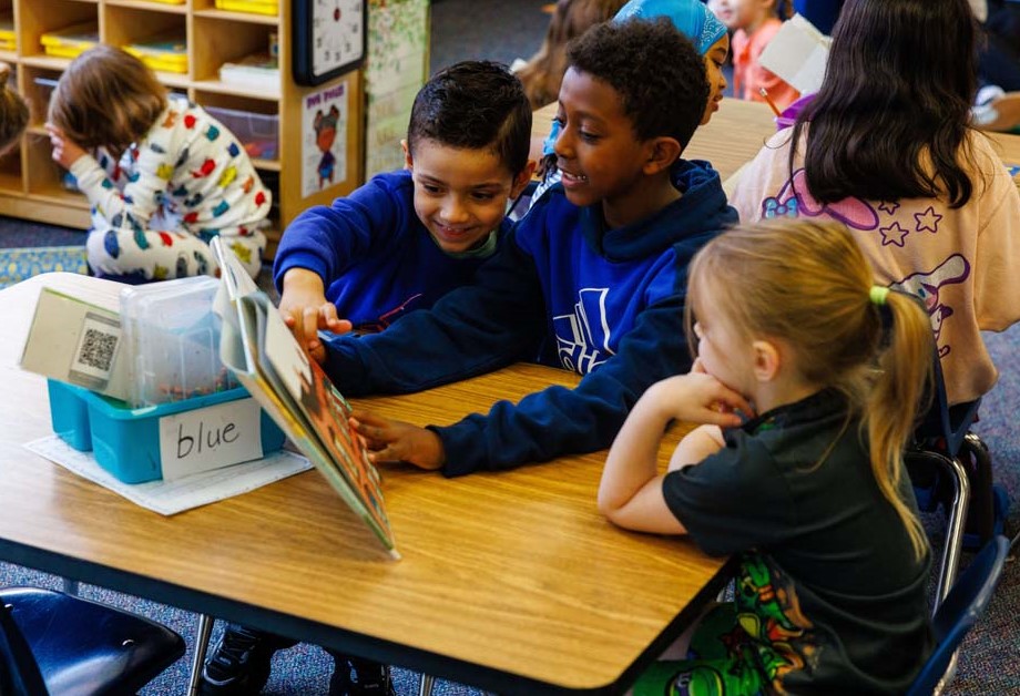 students reading together