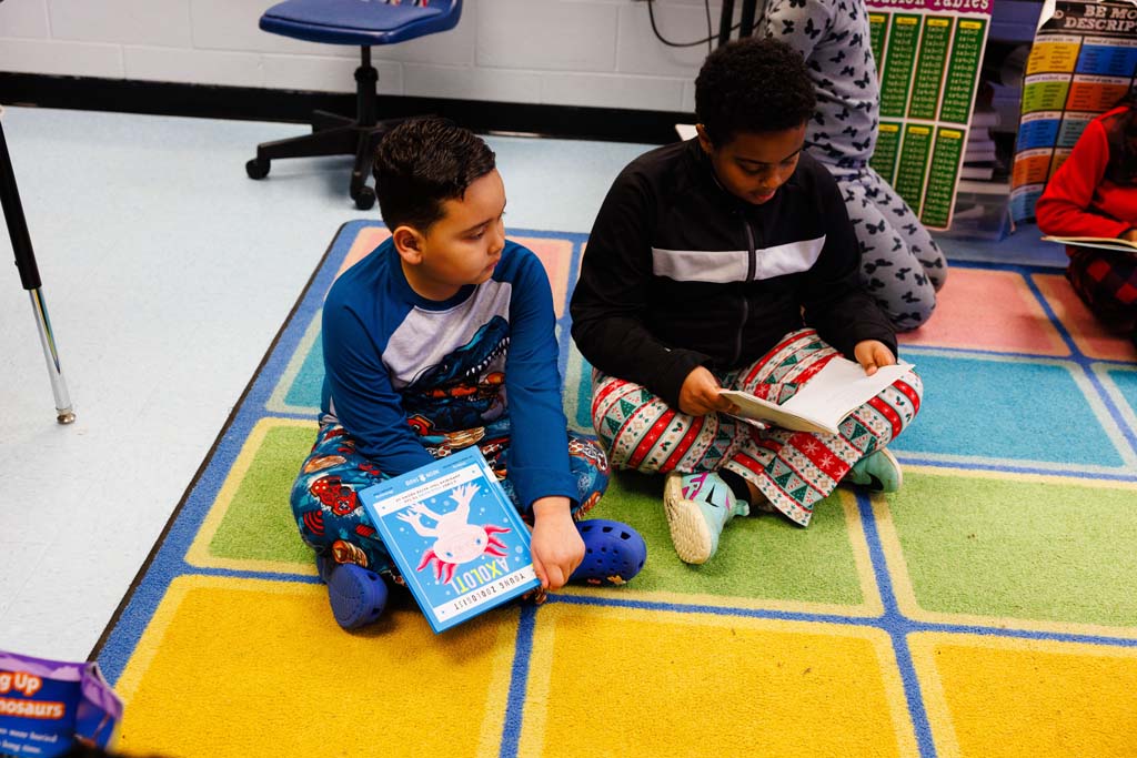 students reading together