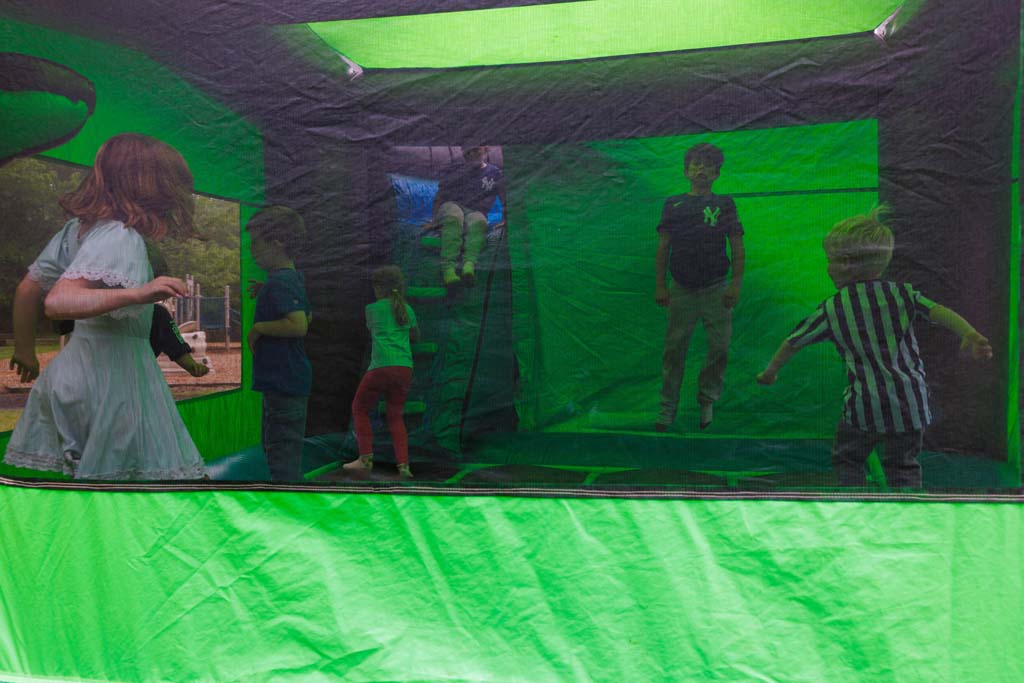 children on inflatable