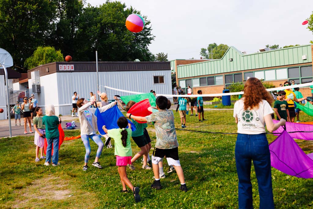 students playing on field